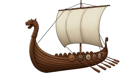 Viking Longship: A Classic Illustration of Wooden Maritime Vessel