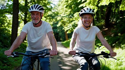 Seniors Riding E-Touring Bikes Outdoors - Powered by Adobe