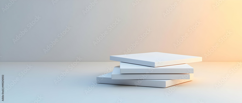 Poster geometric white stacked display in minimalist setting