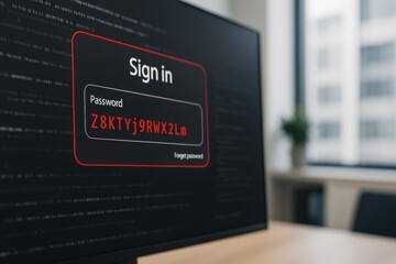 Secure Digital Password Login Screen Interface Modern Technology Dark Theme User Interface Design Futuristic Cybersecurity Online Access Red Password Field Simple Clean Minimalist Background Digital  