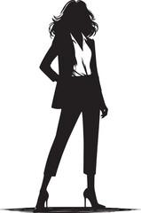 Silhouette of a woman in a suit standing against a white background art style