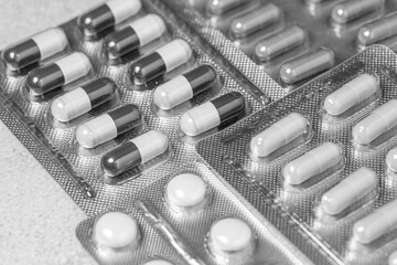 Variety of medicines and drugs.Medicine and healthcare concept.Variety of medicines and...