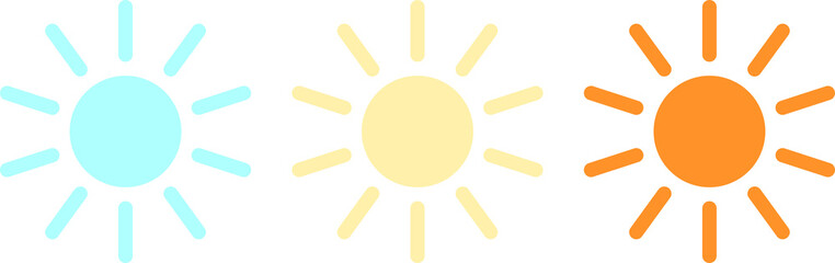 Sun icon set in 3 color, Sun simple icons collection, daylight, sunlight, sunset