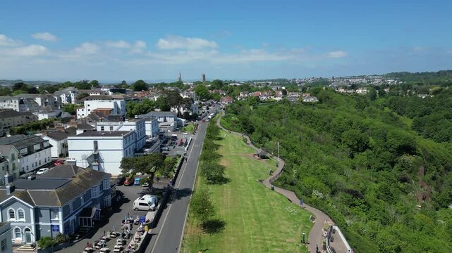 Babbacombe, Torbay, South Devon, England: DRONE VIEWS: Babbacombe Down, walkers and the nearby pubs, restaurants and hotels. Babbacombe is a popular UK holiday destination (Clip 12).