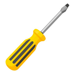 Yellow and grey screwdriver tool isolated transparent background for diy projects