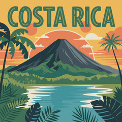 Costa Rica Volcano and Jungle View &ndash; Tropical Nature Poster