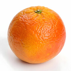 A vibrant, fresh orange displayed against a clean white background, highlighting its bright color, smooth texture, and juicy appeal ideal for product