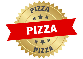 Obraz premium pizza. pizza round red and gold label isolated on transparent background