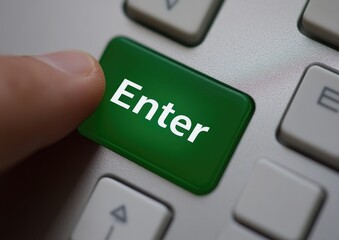 Finger pressing the "Enter" button