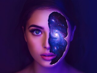  Futuristic Female Face Blending Human Consciousness with Advanced AI and Digital Technology, Representing Innovation, Cybernetics