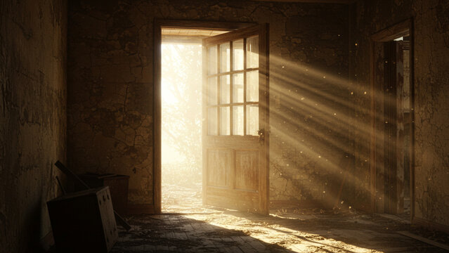 Open Door with Light Shining In, Abandoned Room