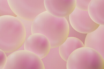 Glossy pink orbs background with gentle hues and airy composition in pastel gradient for modern abstract art design. 3D rendering. Tender abstract pattern.
