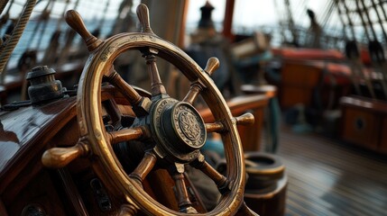 Wooden ship steering wheel
