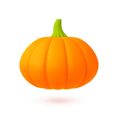 Realistic 3d pumpkin icon. Isolated autumn harvest vegetable, rendering element. Pumpkin season, agriculture, fresh organic food vector design