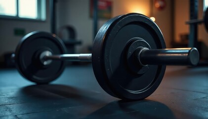 Close-up of a barbell resting on a weightlifting bench, ready for a workout , weightlifting, strong