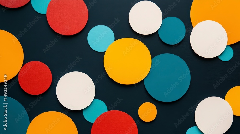 Poster colorful circles in various sizes arranged on dark background for artistic and creative design conce