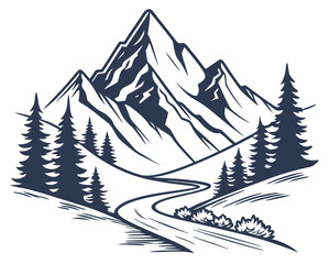 Fototapeta premium Mountains Icon Vector Set. Hike, Travel Illustration Sign Collection. Camping Symbol. 