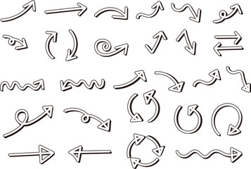 手描き風のシンプルな矢印セット　黒縁