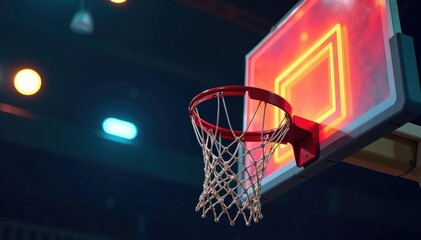 Close-up of basketball backboard, net, and hoop , hoop, practice
