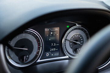turn right arrow signal on the display in a modern car. 