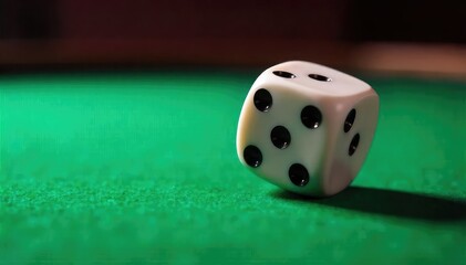 Close-up of dice on a green felt table, showing the roll , gambling, number, strategy