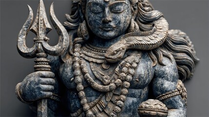 Lord shiva with trident and damaru serpent standard artistic sculpture indoor display spiritual concept