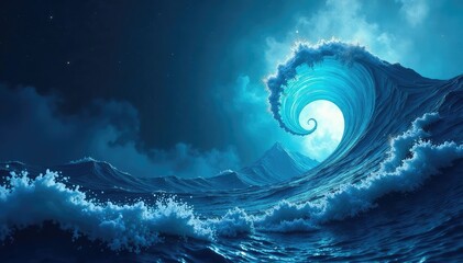 Deep ocean-inspired spiral, swirling blue hues , gradient, background