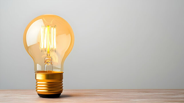 Illuminated Vintage Lightbulb On Wooden Table