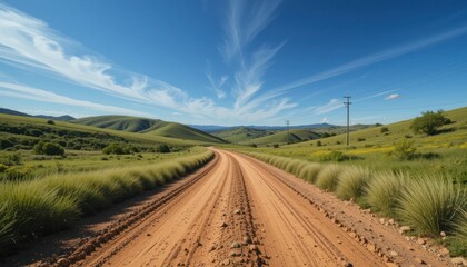 Fototapeta premium Rural dirt road with blue sky