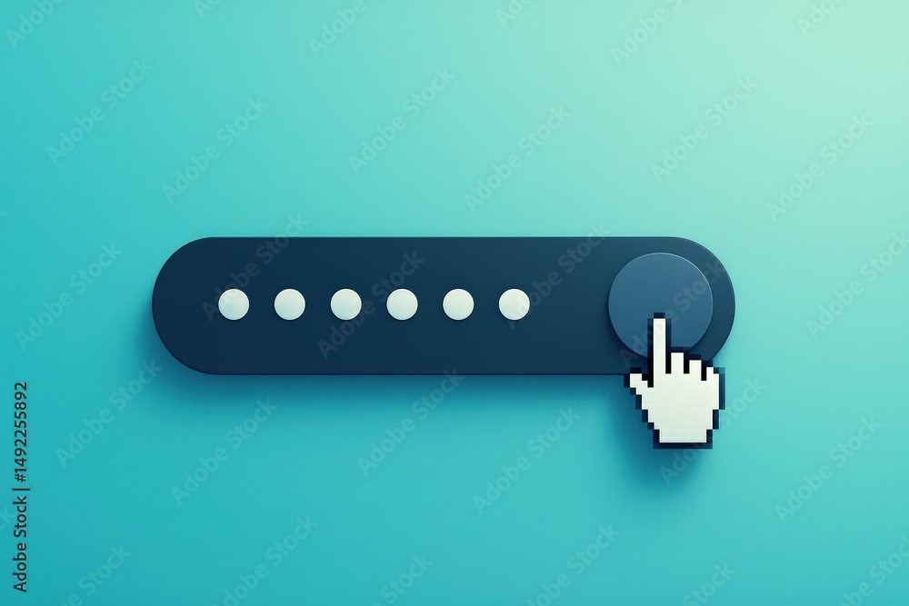 Poster digital security concept inputting password with pixelated hand cursor indicating access on clean tu