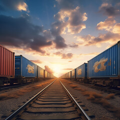 Fototapeta premium transport containers on a freight train realistic land