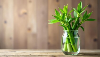 Lucky bamboo stalks in a glass vase, vibrant green leaves , spring, chi