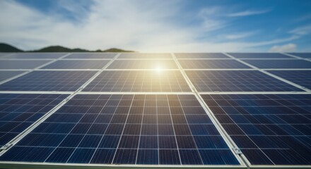 Solar panels reflecting sunlight in a clean energy installation