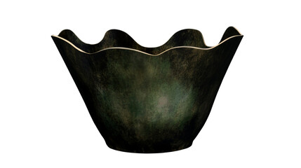 Textured green vase with wavy rim, isolated, cut out transparent