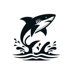 Cool Shark Logo, Shark Jumping Out of Water, Silhouette Style