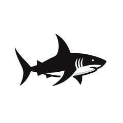Fototapeta premium Minimalist Shark Logo, Side View, Smooth Bold Lines, Black Silhouette, Fish Vector Illustration