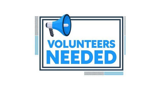 Volunteers needed sign with megaphone on white and green screen