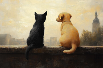 Painting of a dog and a cat