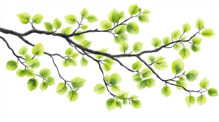 Obraz premium A nature illustration is presented with a solitary green leaf branch on a white background