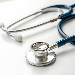 A stethoscope isolated on a white background, featuring sleek tubing and chest piece symbolizing medical care, diagnostics, and the essential role of healthcare