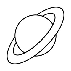 Saturn, black and white vector silhouette illustration of planet with ring isolated on white
