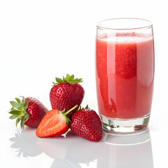 Strawberry juice isolated on a white background, showcasing its vibrant red color, refreshing texture, and fruity aroma, perfect for health