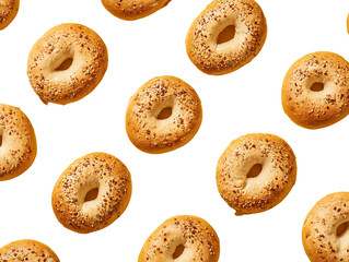 Sesame Bagels Pattern on Transparent Background, PNG