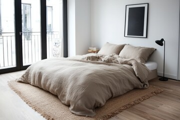 An interior view of a luxury bedroom with a bed and window is presented