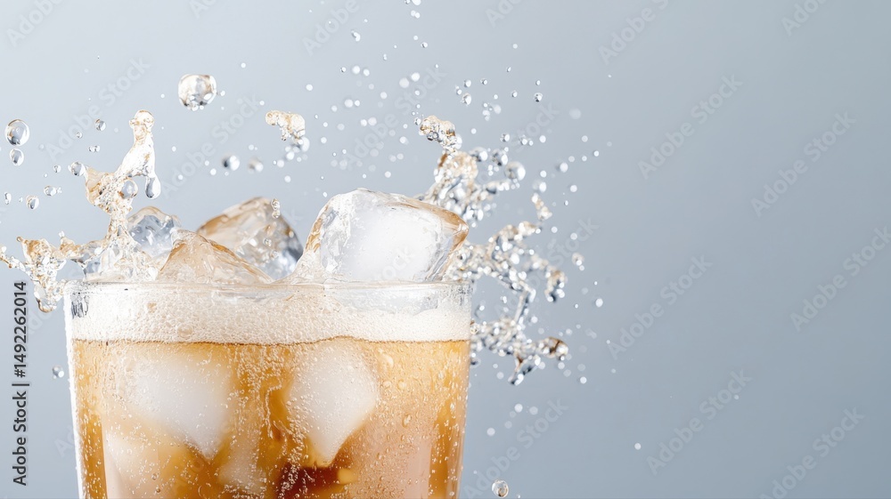 Poster refreshing cold drink with ice and dynamic splash drink cold ice splash refreshing dynamic beverage