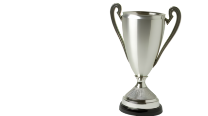 Silver metallic trophy with handles for champion competition, cut out transparent