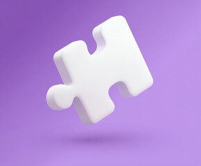 Obraz premium White Puzzle Piece on Lavender Background Symbolizing Unity and Completion
