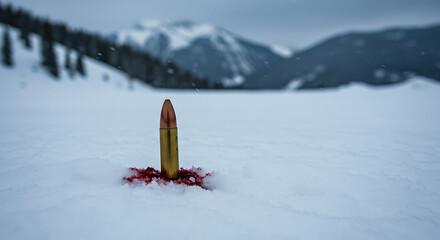 Bullet in Snow Dramatic Mountain Scene Winter Tragedy