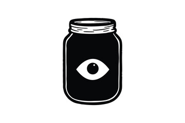 Silhouette art illustration of a creepy eyeball in a jar.eps