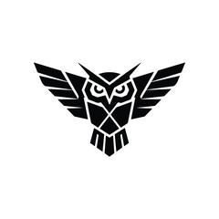 Abstract Black Owl Logo with Spread Wings
